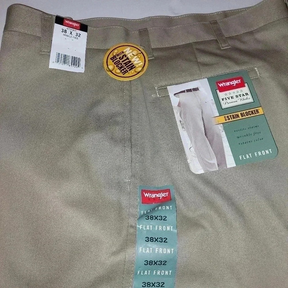 New w/ Tags MENS Wrangler  Cotton Tan Khaki Pants Stain Blocker 38x32 38W 32L - Picture 4 of 5
